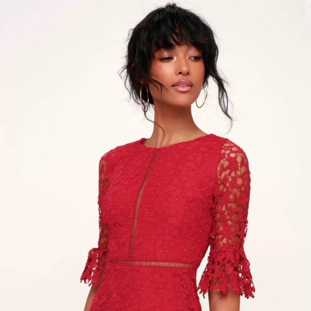 B.B. Dakota Wine Red Lace A-Line Dress